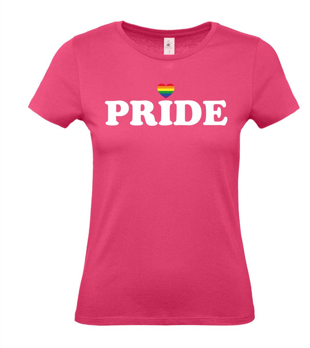 Dames t-shirt Pride met hartje | Regenboog vlag | Gay pride kleding | Pride shirt | Roze | maat XL